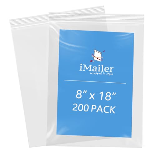 iMailer - 20,3 x 45,7 cm, 200 Stück, 2 mm wiederverschließbare Reißverschlussbeutel, transparente Plastiktüten mit Reißverschluss oben für Aufbewahrung, Organisation, Handwerk, Reisen von iMailer