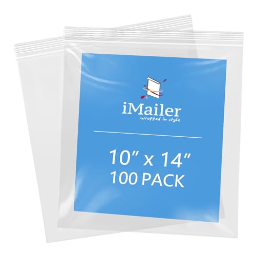 iMailer 25,4 x 35,6 cm, 100 Stück, 2 mm wiederverschließbare Reißverschlussbeutel, transparente Plastiktüten mit Reißverschluss oben für Aufbewahrung, Organisation, Handwerk, Reisen von iMailer
