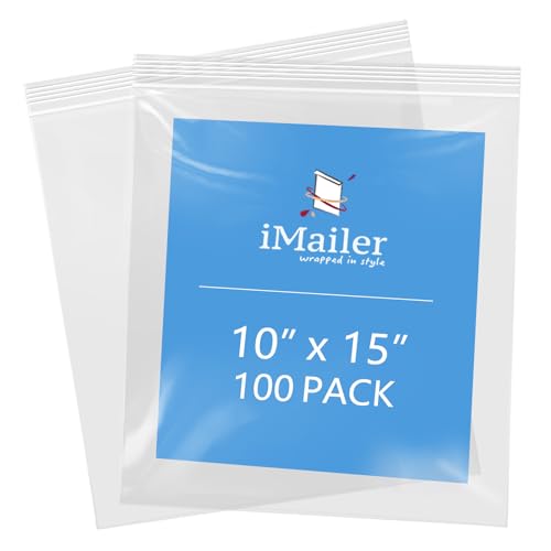 iMailer - 25,4 x 38,1 cm, 100 Stück, 2 mm wiederverschließbare Reißverschlussbeutel, transparente Plastiktüten mit Reißverschluss oben für Aufbewahrung, Organisation, Handwerk, Reisen von iMailer