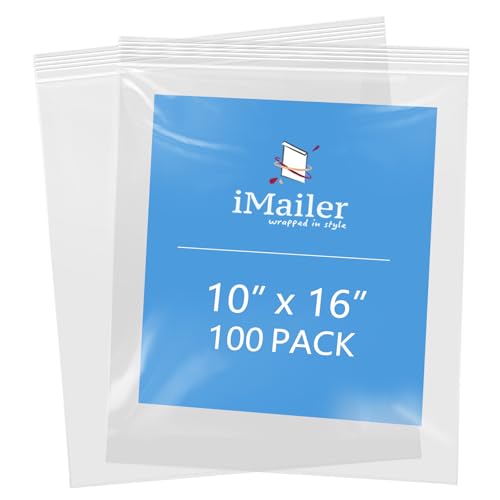 iMailer - 25,4 x 40,6 cm, 100 Stück, 2 mm wiederverschließbare Reißverschlussbeutel, transparente Plastiktüten mit Reißverschluss oben für Aufbewahrung, Organisation, Handwerk, Reisen von iMailer