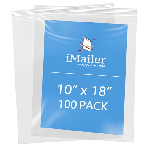 iMailer - 25,4 x 45,7 cm, 100 Stück, 2 mm wiederverschließbare Reißverschlussbeutel, transparente Plastiktüten mit Reißverschluss oben für Aufbewahrung, Organisation, Handwerk, Reisen von iMailer