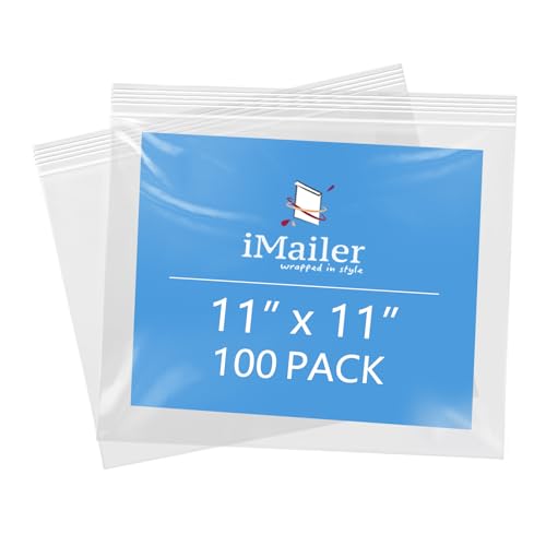 iMailer - 27,9 x 27,9 cm, 100 Stück, 2 mm wiederverschließbare Reißverschlussbeutel, transparente Plastiktüten mit Reißverschluss oben für Aufbewahrung, Organisation, Handwerk, Reisen von iMailer