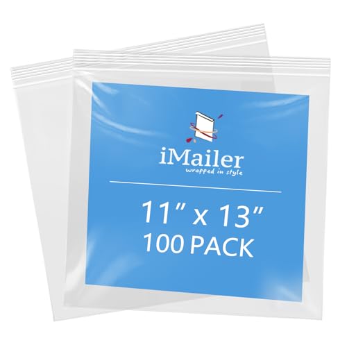 iMailer - 27,9 x 33 cm, 100 Stück, 2 mm wiederverschließbare Reißverschlussbeutel, transparente Plastiktüten mit Reißverschluss oben für Aufbewahrung, Organisation, Handwerk, Reisen von iMailer