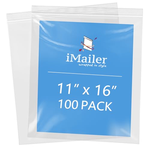 iMailer - 27,9 x 40,6 cm, 100 Stück, 2 mm wiederverschließbare Reißverschlussbeutel, transparente Plastiktüten mit Reißverschluss oben für Aufbewahrung, Organisation, Handwerk, Reisen von iMailer