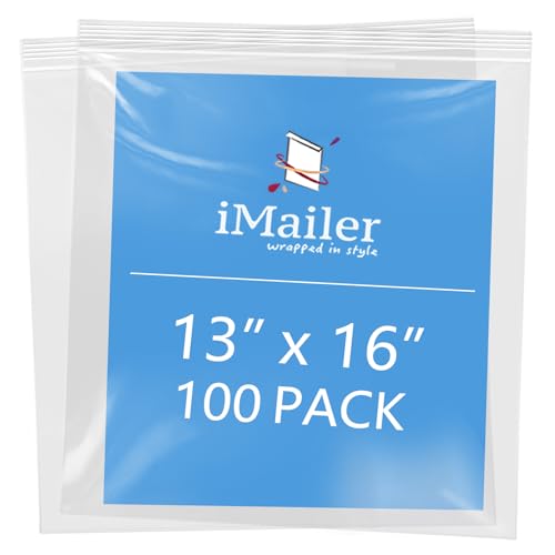 iMailer - 33 x 40,6 cm, 100 Stück, 2 mm wiederverschließbare Reißverschlussbeutel, transparente Plastiktüten mit Reißverschluss oben für Aufbewahrung, Organisation, Handwerk, Reisen von iMailer