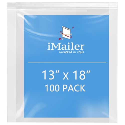 iMailer - 33 x 45,7 cm, 100 Stück, 2 mm wiederverschließbare Reißverschlussbeutel, transparente Plastiktüten mit Reißverschluss oben für Aufbewahrung, Organisation, Handwerk, Reisen von iMailer