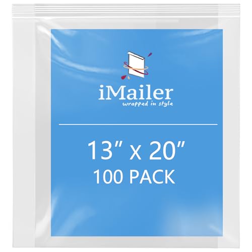 iMailer - 33 x 50,8 cm, 100 Stück, 2 mm wiederverschließbare Reißverschlussbeutel, transparente Plastiktüten mit Reißverschluss oben für Aufbewahrung, Organisation, Handwerk, Reisen von iMailer