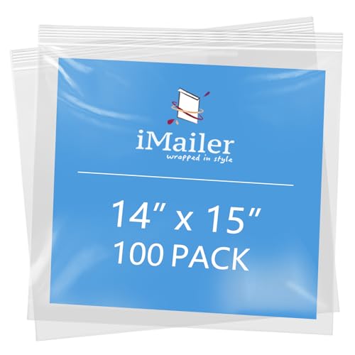 iMailer - 35,6 x 38,1 cm, 100 Stück, 2 mm wiederverschließbare Reißverschlussbeutel, transparente Plastiktüten mit Reißverschluss oben für Aufbewahrung, Organisation, Handwerk, Reisen von iMailer