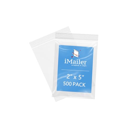 iMailer 5,1 x 12,7 cm, 500 Stück, 2 mm, wiederverschließbare Reißverschlussbeutel, kleine transparente Plastiktüten zur Aufbewahrung, Organisation, Handwerk, Snacks, Schmuck, Hardware von iMailer