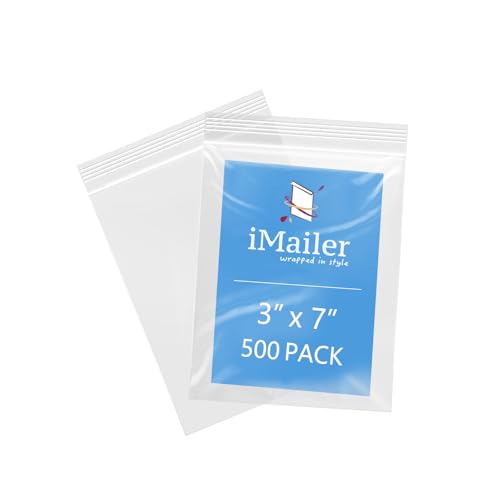 iMailer - 7,6 x 17,8 cm, 500 Stück, 2 mm, wiederverschließbare Reißverschlussbeutel, kleine transparente Plastiktüten zur Aufbewahrung, Organisation, Handwerk, Snacks, Schmuck, Hardware von iMailer