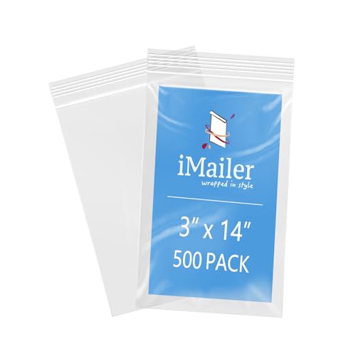 iMailer - 7,6 x 35,6 cm, 500 Stück, 2 mm, wiederverschließbare Reißverschlussbeutel, kleine transparente Plastiktüten zur Aufbewahrung, Organisation, Handwerk, Snacks, Schmuck, Hardware von iMailer