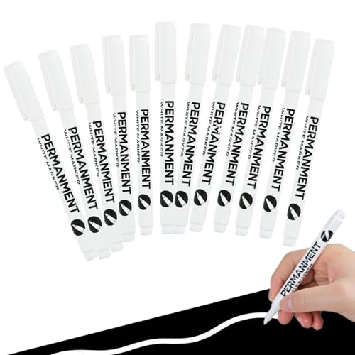 Lackstift Weiß 12 Stück Permanent Marker Wasserfester Stift 1 mm Acryl Weisser Permanent Marker Schnell Trocknender Wasserfeste Permanentmarker für Steine Felsmalerei Keramik Glas Holz Metall DYI von iNelihoo