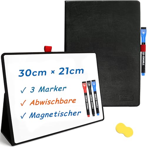 iNenya - Tragbare 31cm x 22cm kleine Whiteboard, magnetisches Trockenlöschbrett mit 3 Markern, Radiergummi & stilvollem rotem elastischen Stifthalter für Geschäft, Bildung & Zuhause von iNenya
