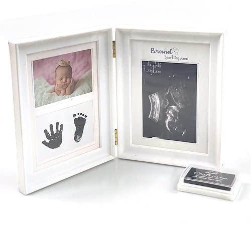 Baby Bilderrahmen für Ultraschallbild Neugeborene Handabdruck und Fußabdruck Fotoalbum mit Das Stempelkissen - Fotos Rahmen Andenken Fotorahmen für Babygeschenk zur Geburt, Geschenk für Neue Eltern von iNszkoos
