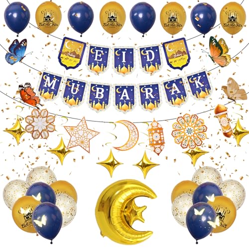 Eid-Dekorationen, Ramadan-Mubarak-Banner, Ramadan-Dekorationen für Zuhause mit 16 Eid-Luftballons, Eid-Mubarak-Dekorationen für islamische Party, Decorramadan-Banner für Zuhause Eid-Dekorationen, Ramadan-Mubarak-Banner, Ramadan-Dekorationen für Zuhause mit 16 Eid-Luftballons, Eid-Mubarak-Dekorationen für islamische Party, Decorramadan-Banner für Zuhause von iPalamila