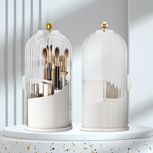 iPalamila 360 rotierende make up organizer,pinselhalter kosmetik, transparent, staubdichtes, make up organizer drehbar mit Deckel, geeignet für Schminktisch, Badezimmer, Schlafzimmer (transparent) von iPalamila