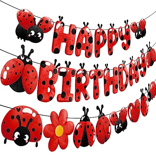 Ladybug Geburtstag Party Banner Little Ladybug Party Dekoration Marienkäfer Happy Birthday Banner für Marienkäfer Thema Babyparty Supplies von iPartyFun