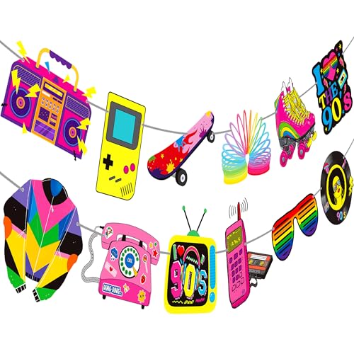 Party-Banner mit 90er-Jahre-Motto-Party-Dekorationen, 2 Stück, Back to The 90s Party-Banner für 1990er Jahre Retro-Themen-Geburtstagsparty, Babyparty-Zubehör von iPartyFun