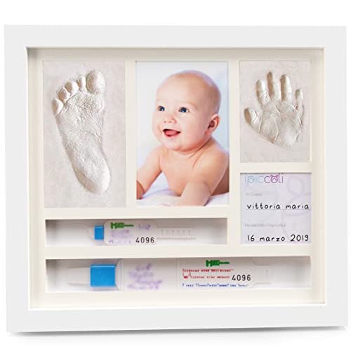 iPiccoli Fußabdrücke Rahmen für Babys, Hand und Fuß, Geschenkideen zur Taufe von Neugeborenen und Mädchen, Fußabdrücke-Set für Geburtstage (Weiß mit Herz) von iPiccoli
