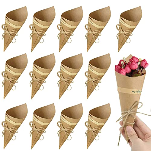 iPobie 50 Stücke Hochzeit Konfettizapfen, Hochzeit Kraftpapier Kegel Bouquet Kegel Retro, Hochzeit Konfetti Kegel für Verpackung Konfetti Blütenblätter Candy Schokoladen Hochzeit Partydekoration von iPobie