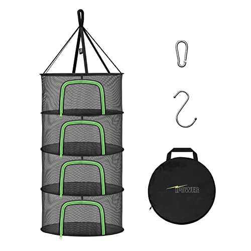 iPower Kräuter-Trockenständer, 4-lagig, 60 cm, zum Aufhängen, Netz-Trockner, zusammenklappbar, mit U-förmigen Reißverschlüssen, Pothook, Karabiner und Aufbewahrungstasche, für Hydrokultur, Blumen, iPower Kräuter-Trockenständer, 4-lagig, 60 cm, zum Aufhängen, Netz-Trockner, zusammenklappbar, mit U-förmigen Reißverschlüssen, Pothook, Karabiner und Aufbewahrungstasche, für Hydrokultur, Blumen, von iPower