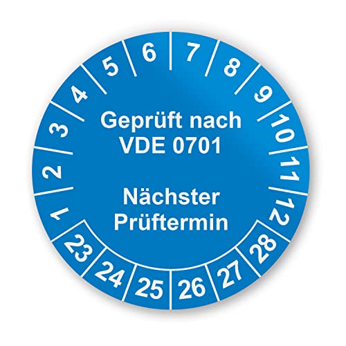 Prüfplaketten VDE Elektroprüfung Aufkleber - Geprüft nach DIN VDE 0701 - 216 Aufkleber auf 9 Bögen in Blau - Etiketten sind Selbstklebend - hin_782 von iSecur