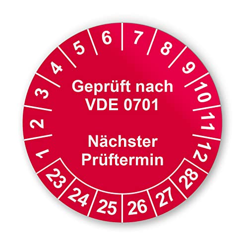 Prüfplaketten VDE Elektroprüfung Aufkleber - Geprüft nach DIN VDE 0701 - 216 Aufkleber auf 9 Bögen in Rot - Etiketten sind Selbstklebend - hin_780 von iSecur