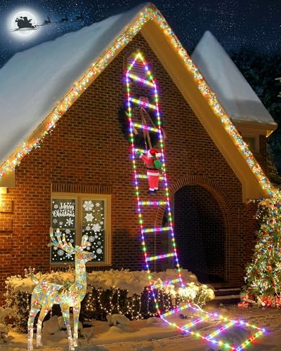 iShabao 3M Leiter Lichterkette mit Weihnachtsmann - 310 LED Weihnachtsbeleuchtung Strombetrieben mit Timer, Speicherfunktion, 8 Modi, für Innen Außen Weihnachtsbaum Weihnachten Deko (Bunt) von iShabao