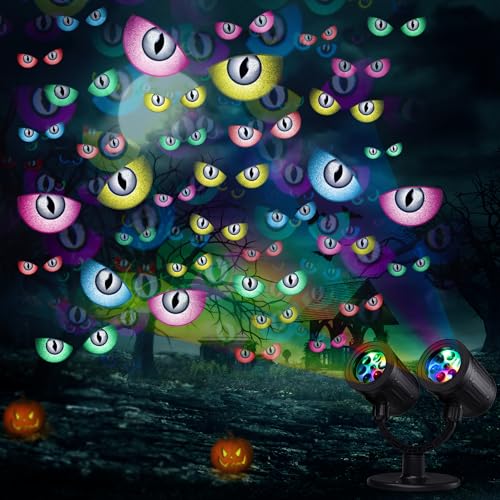 iShabao Halloween Deko Outdoor, Doppelter Kopf Dynamische Halloween Projektor mit Timer, Wasserdicht LED Projektionslampe mit Geisteraugen für Garten Fenster Wand Hof Party iShabao Halloween Deko Outdoor, Doppelter Kopf Dynamische Halloween Projektor mit Timer, Wasserdicht LED Projektionslampe mit Geisteraugen für Garten Fenster Wand Hof Party von iShabao