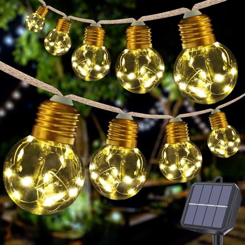 iShabao Solar Lichterkette Aussen 8M 160 LED, 16 Glühbirnen Solar Lichterkette Garten 8 Modi Balkon Lichterkette Solar Außen Wasserdicht IP65 für Baum, Terrasse, Hof, Haus, Hochzeit Deko (Warmweiß) von iShabao