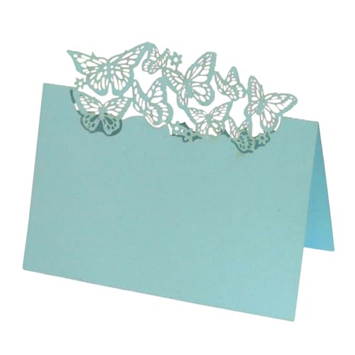 iSpchen 50 Stück Tischkarten gefaltete Namenskarten Papiertischkarte mit ausgehöhltem Schmetterling für Hochzeit Urlaub Feier Bankett Einladung,Perlmuttartiges Hellblau von iSpchen