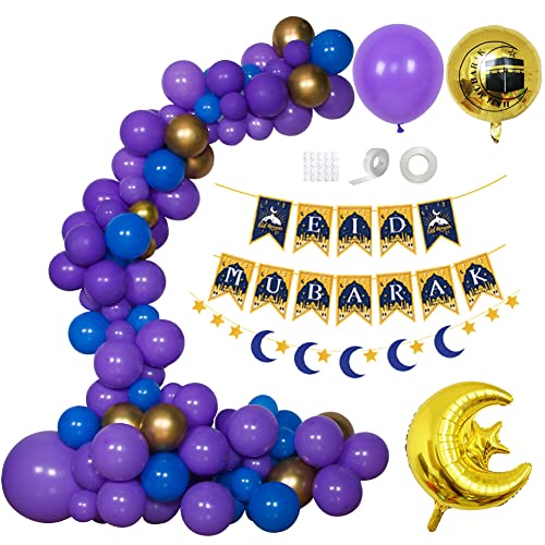 iSpchen Eid Mubarak Ramadan Feier Dekoration Latex Ballons zum Aufhängen Banner Sterne Mond Luftballon Ammer Muslim Party islam deko allah Hochzeitsballons glue sticker Fischschwanz von iSpchen
