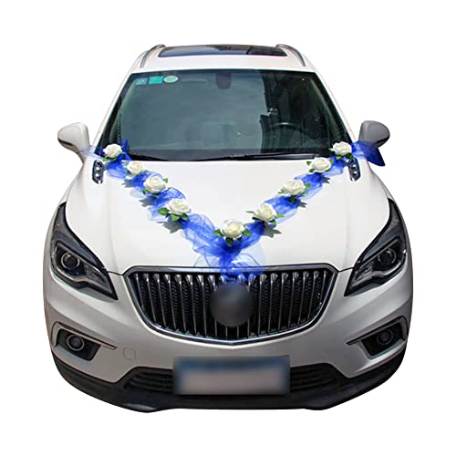 iSpchen Hochzeit Auto Schmuck Braut Dekorationen Auto Blumen Dekoration Künstliche Rose Blume Autoschmuck Hochzeit Wedding Deko,Blau von iSpchen