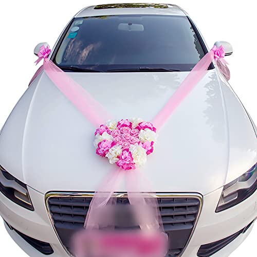 iSpchen Hochzeitsdeko Auto Wedding Deko Rosen Girlande Herz Auto Schmuck Hochzeit Deko Girlande Braut Paar Rose Dekoration Autoschmuck Hochzeits Deko Girlande,Rosa von iSpchen