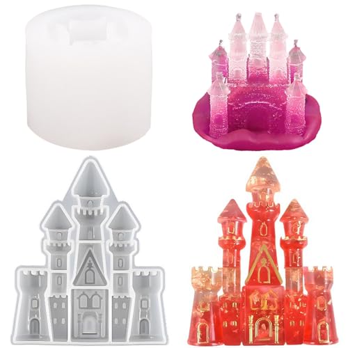 iSuperb 2PCS Silicone Molds for Resin, Gießformen Silikonform für Harz 3D Castle Harzformen von Epoxy Kristal Schlüsselbundformen für Kuchen, Seife, Ton, kreative Dekorationen (2 Schloss) von iSuperb