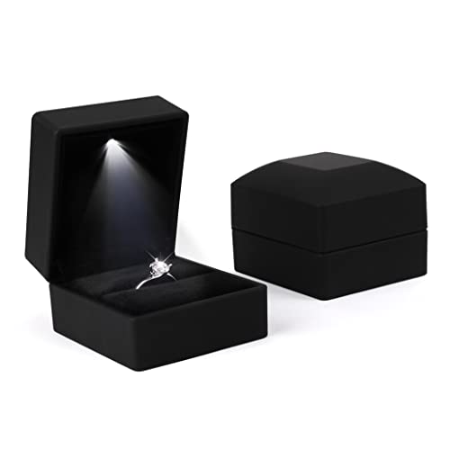 iSuperb 2PK Light LED-Ringe Box Schmuckschatulle Ohrringe Anhänger Ring Geschenkbox Verlobung Ehering Boxen Schmuck Display Verpackung Organizer Fall (Ringe Box) (Schwarz) von iSuperb