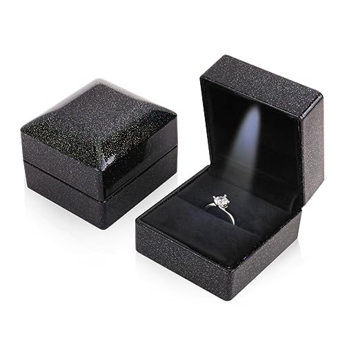 iSuperb 2PK Light LED-Ringe Box Schmuckschatulle Ohrringe Anhänger Ring Geschenkbox Verlobung Ehering Boxen Schmuck Display Verpackung Organizer Fall (Ringe Box) (Starry Black) von iSuperb