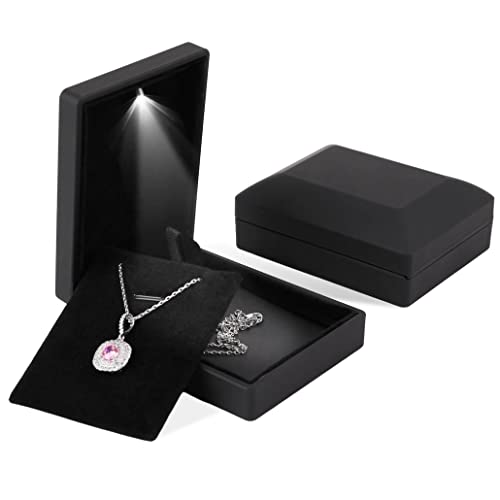 iSuperb 2PK Schmuck Geschenkbox, Geschenkbox Kette mit LED Licht, Schmuckkästen für Ring Ohrring Halskette Armband, Ringbox Schmuck Anhänger Halter Aufbewahrungskoffer für Hochzeitsantrag von iSuperb