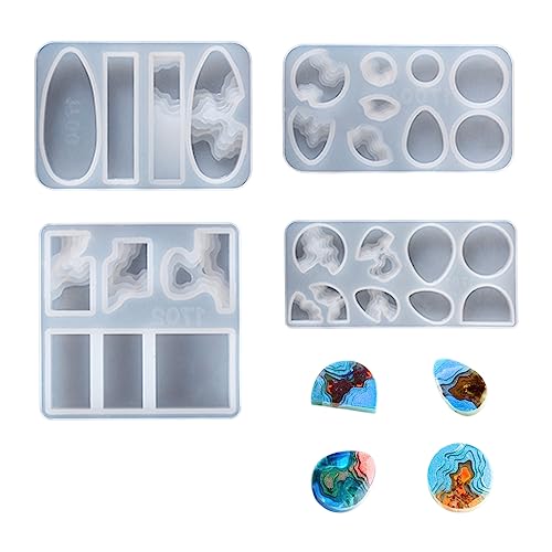 iSuperb 4 Stück Epoxidharz Formen Schmuck Silikonform Gießformen Resin Mold für Island Anhänger Ohrringe DIY Handwerk (4 Silikonform) von iSuperb