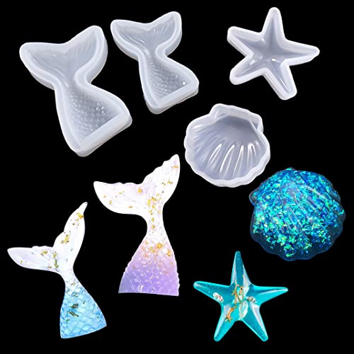 iSuperb 4 Stück Fondant Silikonform Meerjungfrau Schwanz Seestern Shell Epoxidharz Anhänger Kuchen Verzieren Gießformen Resin Giessformen Schmuck Epoxy Resin Mold für DIY Basteln iSuperb 4 Stück Fondant Silikonform Meerjungfrau Schwanz Seestern Shell Epoxidharz Anhänger Kuchen Verzieren Gießformen Resin Giessformen Schmuck Epoxy Resin Mold für DIY Basteln von iSuperb