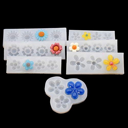 iSuperb 7 Stück Blütenharz Schimmel Silikonform Epoxidharz Formen Sonnenblume Schmuck Gießformen Flower Resin Mold für Anhänger, Halskette, Ohrringe, Schmuckherstellung (7pcs Blumenform) von iSuperb