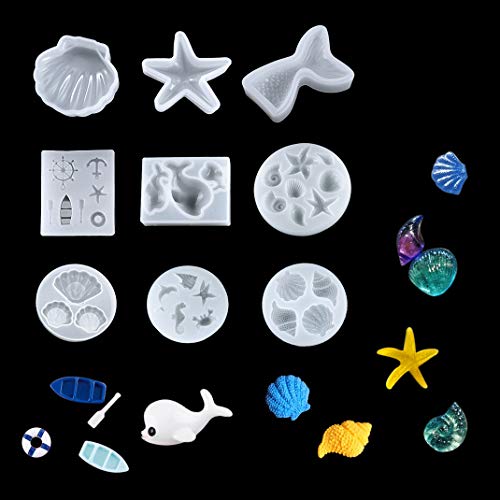 iSuperb 9 Stück Epoxidharz Formen Silikonform Schale Seestern Meer Thema Gießformen Fondant Formen Resin Mold für Schmuck Anhänger Handwerk Machen DIY (Transparent) von iSuperb