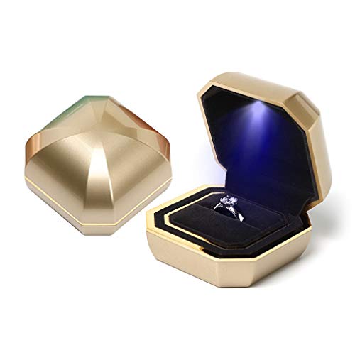 iSuperb Light LED-Ringe Box Schmuckschatulle Ohrringe Anhänger Ring Geschenkbox Verlobung Ehering Boxen Schmuck Display Verpackung Organizer Fall LED Jewelry Box for Ring(Golden) von iSuperb