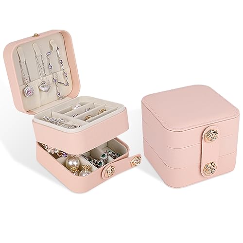 iSuperb Schmuckkästchen 3 Schicht Reise Schmuckschatulle Schmuck Organiser Aufbewahrungsbox für Halskette Ohrring Armband PU Leder Trinket Geschenk Box für Mädchen Frauen (Pink) von iSuperb