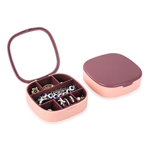 iSuperb Schmuckkästchen Mädchen mit Spiegel, Schmuckkästchen Reise Klein Schmuckschatulle Silikon Schmuckbox Mini Schmuckkoffer für Ringe Ohrringe Halskette Small Travel Jewelry Box (Rosa+ Lila) von iSuperb