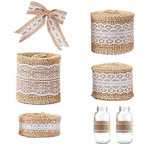 4 Rollen x 200cm Juteband Mit Spitze, Natürliche Juteband Spitzenband,Band Mit Weißer Spitze, Dekoband Mit Spitzenbordüre Für Nähen DIY Handwerk Hochzeit Party Weihnachten Deko 4 Rollen x 200cm Juteband Mit Spitze, Natürliche Juteband Spitzenband,Band Mit Weißer Spitze, Dekoband Mit Spitzenbordüre Für Nähen DIY Handwerk Hochzeit Party Weihnachten Deko von iTYOOS