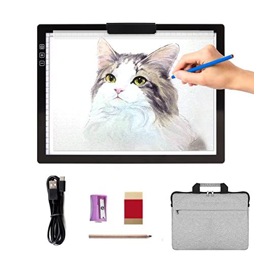 A4 kabellose Leuchttisch mit Tasche,wiederaufladbare,akkubetriebene Leuchtplatte,stufenlos dimmbar,6 Helligkeitsstufen,kabellose lichtpad zum Zeichnung,Skizzierung,Diamond Painting,Animation,Malen von iVAOOZE