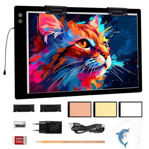Wiederaufladbares A2 leuchttisch,3-Farben-Lichteinstellung, diamond painting Lichtplatten, 6-stufige/stufenlos einstellbare Helligkeit,große light pad mit 2 Clips zum Zeichnen,Skizzieren,Animationen Wiederaufladbares A2 leuchttisch,3-Farben-Lichteinstellung, diamond painting Lichtplatten, 6-stufige/stufenlos einstellbare Helligkeit,große light pad mit 2 Clips zum Zeichnen,Skizzieren,Animationen von iVAOOZE