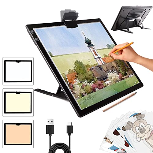 Wiederaufladbares Leuchttisch A3 mit Ständer,kabellos batteriebetrieben Led LichtPad,3 Farben dimmbar und 6 Helligkeitsdimmen Lichtplatten für Zeichnung,Diamond Painting,Malen,Röntgenbetrachtung Wiederaufladbares Leuchttisch A3 mit Ständer,kabellos batteriebetrieben Led LichtPad,3 Farben dimmbar und 6 Helligkeitsdimmen Lichtplatten für Zeichnung,Diamond Painting,Malen,Röntgenbetrachtung von iVAOOZE