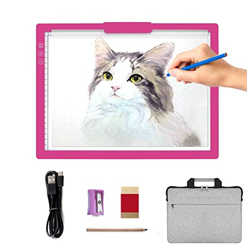 iVAOOZE A4 kabellose Leuchttisch mit Tasche,wiederaufladbare,akkubetriebene Leuchtplatte,stufenlos dimmbar,6 Helligkeitsstufen,kabellose lichtpad zum Zeichnung,Skizzierung,Diamond Painting(Rosa) von iVAOOZE